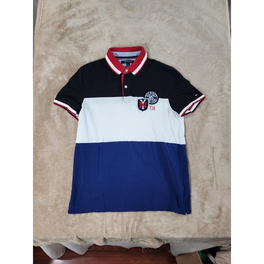 Tommy Hilfiger Shirt Men's Custom Fit Size Medium Multicolor Cotton S/S EUC